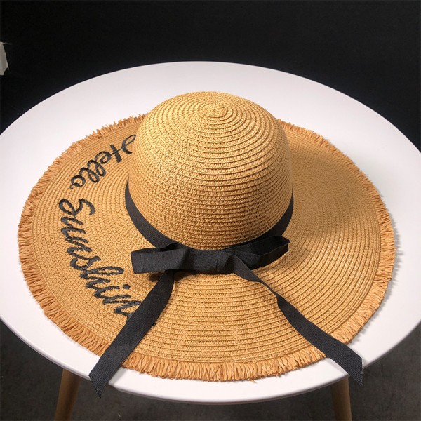 Большая соломенная женская шляпа с бантом Hello Sunshine A27403 - Beige