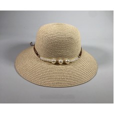 Большая соломенная  шляпа с бусинами A28401 - Beige