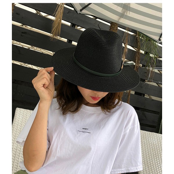 Женская соломенная шапка с пряжкой Jazz HandMade - Black A27319