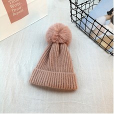 Женская теплая вязанная шапка с помпоном - PINK chrm-4386 Розовая