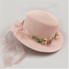 Детская соломенная шляпа A2741 с цветком - Pink