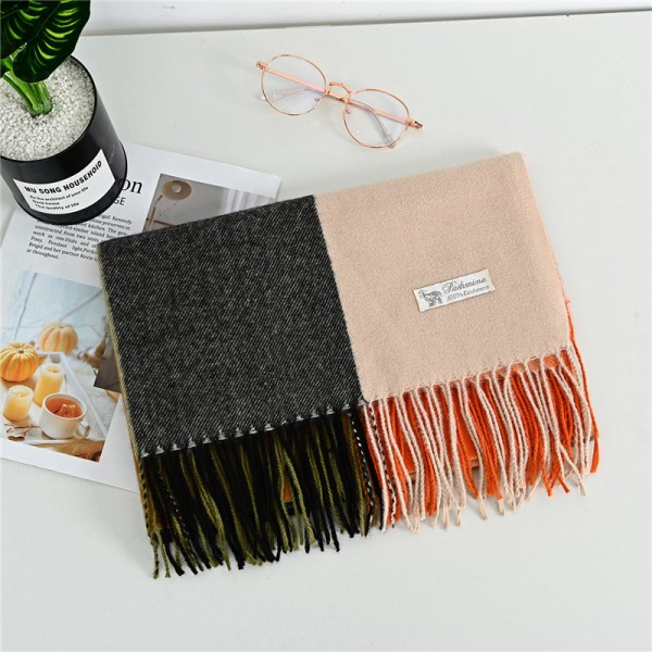 Двухцветный теплый женский кашемировый шарф Checkered Y-4848710 Black-Apricot