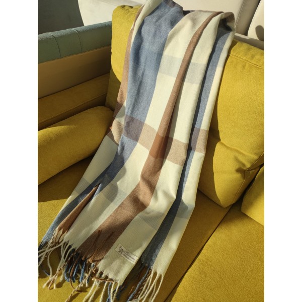 Теплый женский кашемировый шарф Y-746570 Blue-Brown