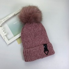 Женская теплая шапка с помпоном - PINK chrm-90227 Пудровая