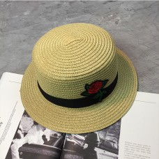 Соломенная шапка с черной лентой и розой, женская Dark Beige