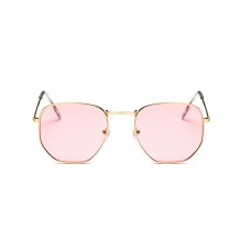 Женские солнцезащитные очки Photometric Light Pink Lens - №3548 Gold Polygon Retro Style